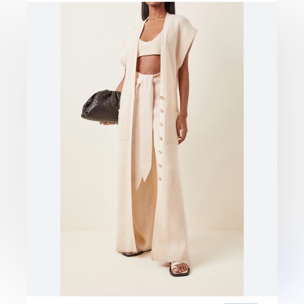 Jonathan Simkhai | Neutral Selma Long Cardigan in Ribbed Knit wool, cotton blend - Picture 3 of 11